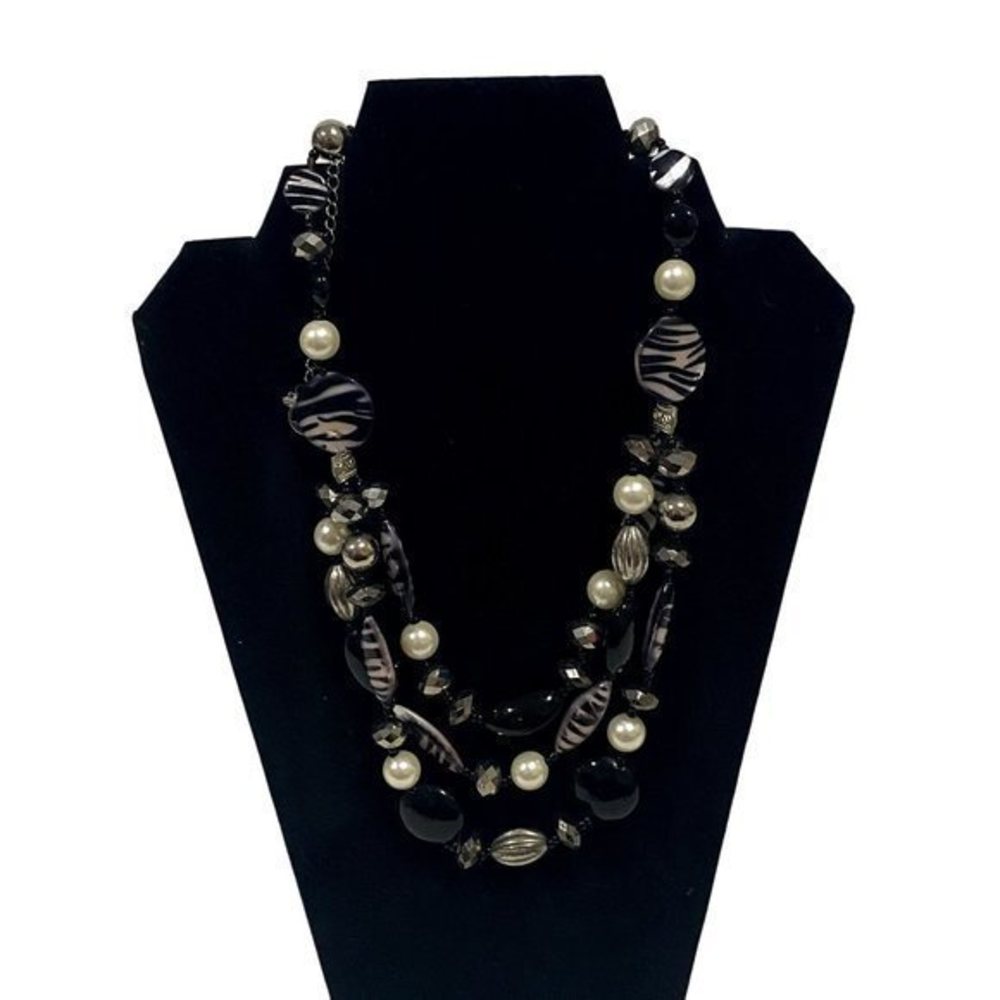 Erica Lyons Layered Beaded Faux Pearl Silver Tone Necklace